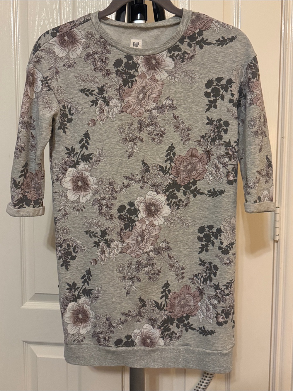 GAP Grey Floral Sweatshirt Dress with Pink Accents